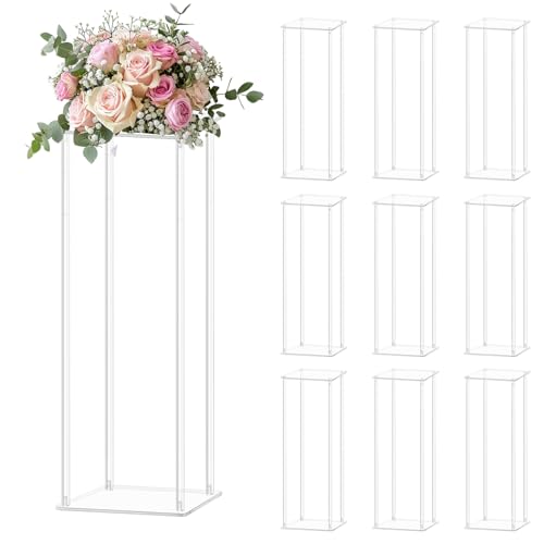 SOCROTO 10pcs Acrylic Flower Stand Column 24 Inch Tall Vases for Centerpieces Clear Elegant Floral Display Holder for Wedding Birthday Party T-Stage Events Home Decorations