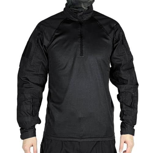 Military Sweatshirt for Men Quarter Zip - Mens Combat Sweatshirts Outdoor Training Tactical Mucle Shirt with Pockets Fall Outfits Western Pullover Stand Collar Camping Gear,01# Black,Small