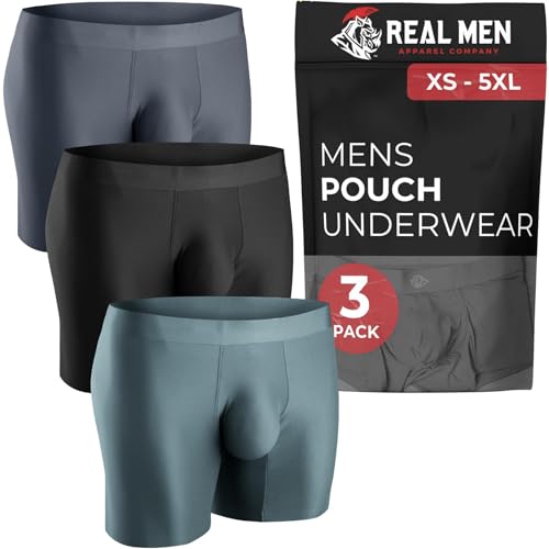 Real Men 7in Nylon Boxer Briefs A Pouch 4xl 3pk Blk/Hthr Gry/Slt Grn Mens Seamless Underwear Nut Huggers Underwear For Men Big And Tall Mens Ball Pouch Boxer Briefs