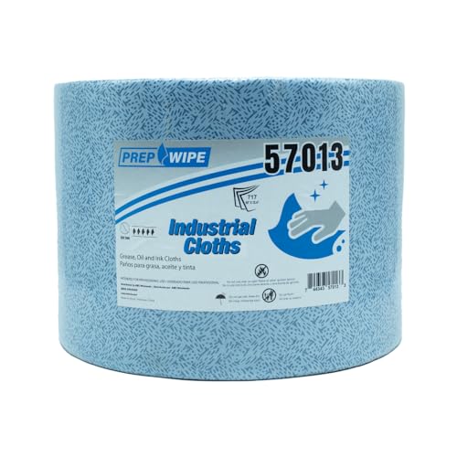 LAUCO Prep-Wipe Industrial Cloths Grease, Oil & Ink Cloths, Jumbo Roll, Lint-Free Towels, Blue (717 Sheets/Roll, 1 Roll/Case, 10” x 13.4” each sheet) (33241)