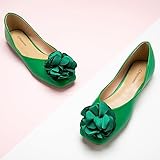 C.Paravano Ballet Flats for Women | Womens Square Toe Flats | Green Flats Shoes | Slip On Dress Shoes | Women's Leather Shoes | Flower Flats (Size 8.5,Green)