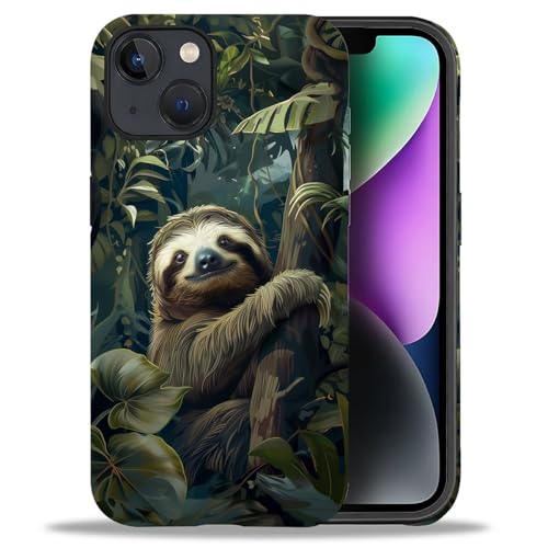 Bvkilrvc Compatible with iPhone 13/iPhone 14 Case, Forest Sloth Pattern Print Phone Case Funny Liquid Silicone Case Impact Resistant Anti-Scratch Shockproof Protective Cover