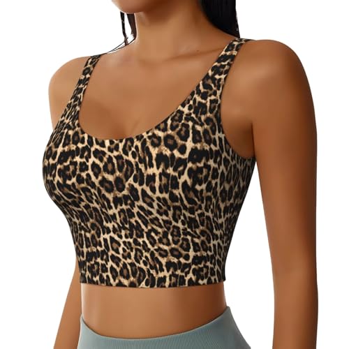 Leopard Cheetah Print African Animal Hunting Sports Bras for Women - Running Bra Sleeveless Fitness Workout Crop Tops - High Impact Strappy Yoga Workout Bra