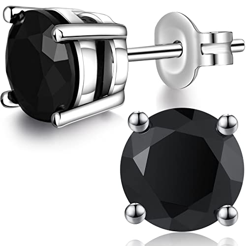 Black Stud Earrings Black Cubic Zirconia Earrings Fake Black Diamond Earrings Women Black Earrings Studs 7mm Black CZ Earrings Black Stone Earrings for Women Silver Black CZ Stud Earrings for Women