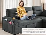 YITAHOME 85" Sleeper Sofa, Convertible Sofa Bed Couch with Pullout Bed for Living Room, L-Shaped Sectional Sofa with Cup Holder Phone Holder USB Ports, 2 Pillows and Side Pocket, Dark Grey