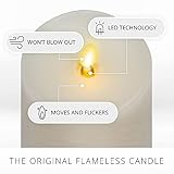 Luminara Realistic Artificial Moving Flame Pillar Candles - Set of 3 - Melted Top Edge, LED Battery Operated Lights - Unscented - Remote Included- 3" x 4.5", 3" x 5.5", 3" x 6.5" (White)