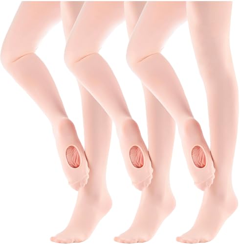 MdnMd 3 Pack Ballet Dance Tights for Women Footless Transition Ultra Soft Ballet Legging Stocking Pantyhose (Ballet Pink, Adult-Medium, Height 65-67")