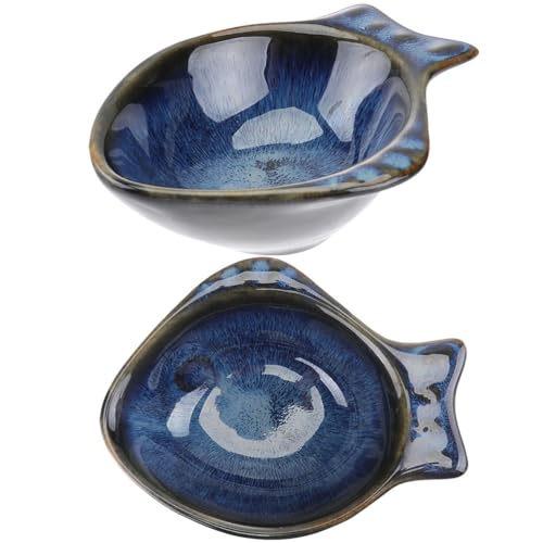 CALLARON 2Pcs Ceramic Dipping Bowl - 4.3 inch Fish Shape Sauce Dishes, 2 Oz Porcelain Serving Bowl, Small Bowl Dish for Appetizer, Sushi Soy Sauce, Snack, Seasoning, Dishwasher Safe