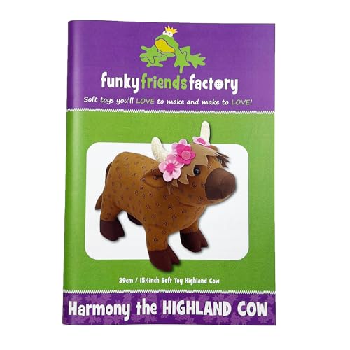 Flannel Queen Soft Toy Sewing Pattern - Harmony The Highland Cow - Complete Instructions and Template for Creating Soft Toy by Funky Friends Factory, Brown