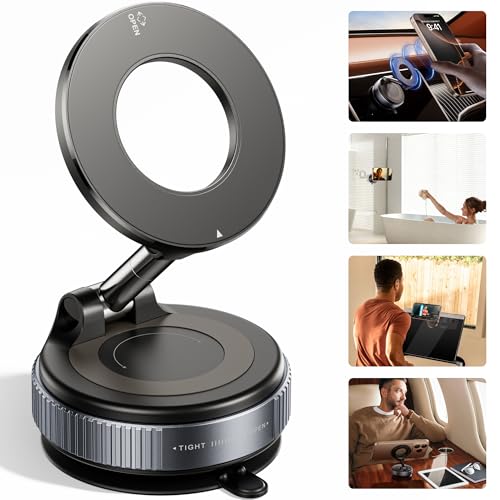 REOKILY Strong Magnetic Car Phone Holder for MagSafe, Ultra Vacuum Suction Cup Phone Mount 360° Cell Phone Holders for Your Car Accessories for iPhone 16 15 14 13 12 Android