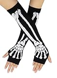 Bienvenu Long Punk Gothic Rock Arm Warmer Skeleton Fingerless Gloves Mittens,White_Long