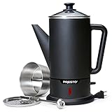 Presto 02815 12-Cup Cordless Coffee Percolator - Stainless Steel, Modern Design, Easy Pour Spout, Stay-Cool Handle, Matte-Black