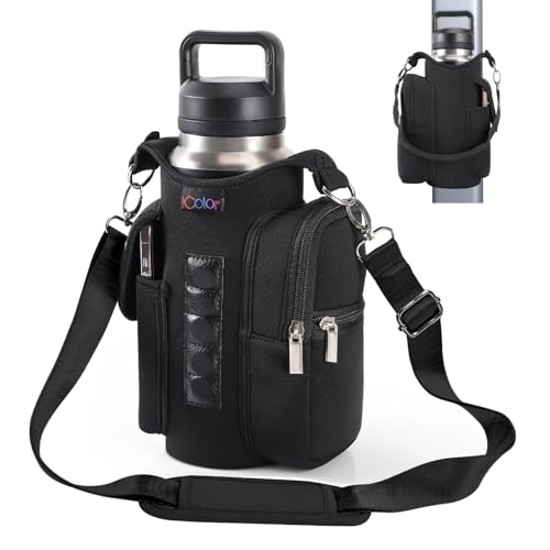 icolor Magnetic Gym Bag Water Bottle Carrier Holder with Phone Pockets & Shoulder Strap,5 Built-in Magnets Gym Bottle Pouch Sleeve,Magnetic Bag Gym Accessories Organizer for Men Women(PureBlack)
