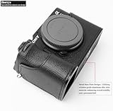 Iborrys - Camera Specialized Genuine Leather Half Case for Sony A7C Mark II A7C2 A7CR Alpha 7C II 7C2R - Top layer cowhide Body + Metal Base Plate 2-in-1 Design (Black)