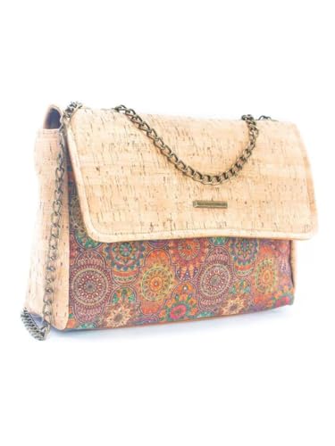 Women's Portuguese Cork Shoulder Bag, Handcrafted, Spacious Interior with Pockets, 10 x 8 x 3 inches (BAG-353-H)