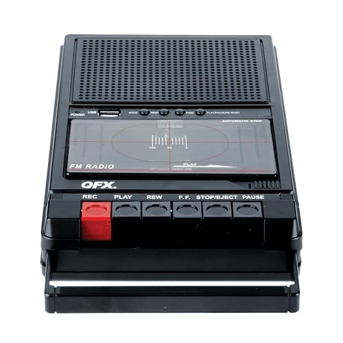 QFX RETRO-39 Portable Shoebox Cassette Tape Recorder – USB to Cassette Recording, Built-in Microphone, 3.5" Bluetooth Speaker, FM Radio, MP3 Playback, Line-in/Out, AC/Battery Powered