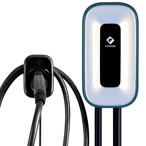 EVCUBNB EV Charger Level 2, Ultra Compact, Up to 50 Amp Charging Station for Home, 240V EVSE, Indoor/Outdoor, 23Ft Cable Level 2 EV Charger, Direct Charging，NEMA 6-50 Plug(3-Prong) or Hardwired