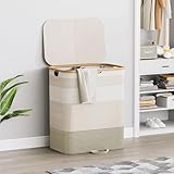 XLHOMO Double Laundry Hamper with Lid and Removable Bags, 150L Large Collapsible 2 Dividers Dirty Clothes Basket with Handles, Beige Double Laundry Basket Organizer for Bedroom,Laundry Room,College