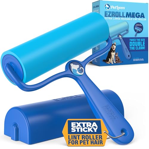 PetLovers 6.3" Mega EzRoll Reusable Lint Roller - Sticky for Life Multi-Purpose Pet Hair, Dust, & Lint Remover for Clothing, Upholstery, & Cars - Sustainable, Washable & Efficient