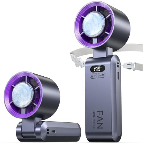 Handheld Portable Fan with Ice Cooler,Speed (1-199) 5500mAh Rechargeable Personal Fan,[20H Cooling Time] Super Mini Yet Powerful [20000 RPM] Small Pocket Fans for Travel/Outdoor/Home/Office,Purple