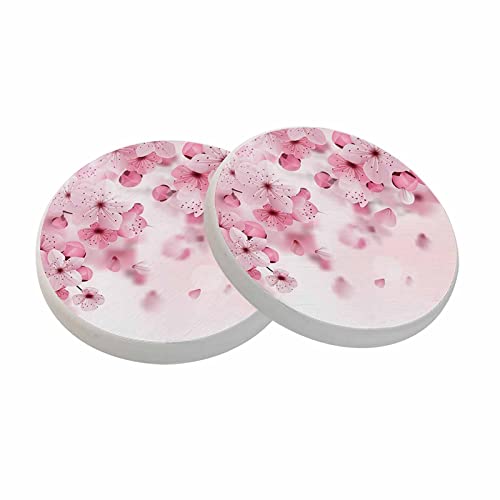 oFloral Cherry Blossom Coasters for Drinks Pink Flower Romance Nature Cups Place Mats for Home Decor Set of 2, 4 Inch