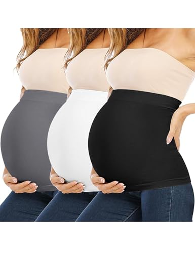 Rheane Belly Bands For Pregnant Women Pregnancy Seat Belt Maternity Belt Maternity Support Belt Pregnancy Belt (Black+White+Dark Grey 3)