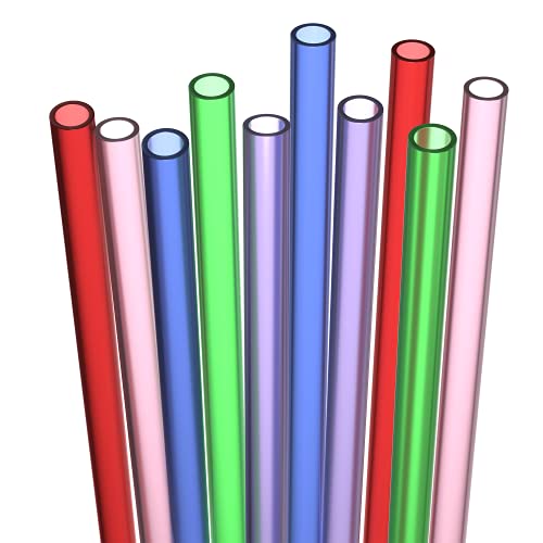 Fiesta First 10 Long Reusable Hard Plastic Drinking Straws, Medium Width + Sturdy Cleaning Brush - for Tumblers, Mason Jars, Milkshakes, Smoothie Straws Drinking Plastic - Dishwasher Safe BPA Free