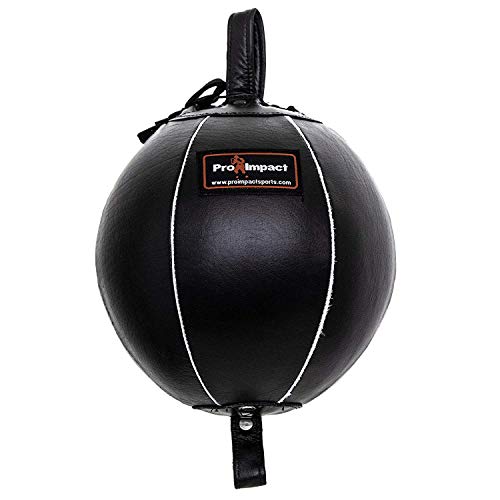 Pro Impact Genuine Leather Double End Boxing Punching Bag - Speed Striking & Dodge Training Ball - Includes Cords & Hooks for Gym Workout MMA Muay Thai (9 Inch)