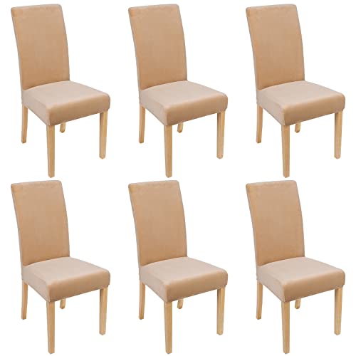 Smiry Velvet Stretch Chair Covers for Dining Room Set of 6, Soft Fit Removable Washable Kitchen Parsons Chair Slipcover Protector, Beige
