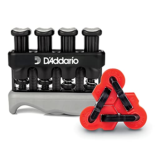 D'Addario Varigrip Finger Strengthener with Fiddilink - Finger Exerciser & Guitar Trainer with Simulated Strings for Callus Building - Strengthening & Coordination Tool for Guitar Players