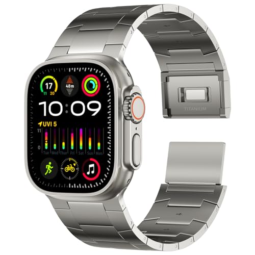 ACESTAR Full Titanium Band Compatible with Apple Watch Ultra 49mm / Ultra 2 49mm / Series 10 46mm, 26mm Wide Adjustable Titanium Links with Titanium Magnetic Clasp Titanium Connectors and DLC Coating