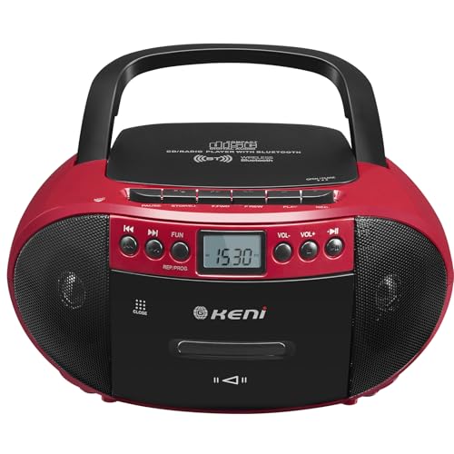 G Keni Portable CD and Cassette Player Boombox Combo, Casette Tape Recorder with Remote, AM FM Radio, USB Playback with Earphone Jack, 5.1V Bluetooth Speaker, Battery Operated/AC Powered for Home(Red)