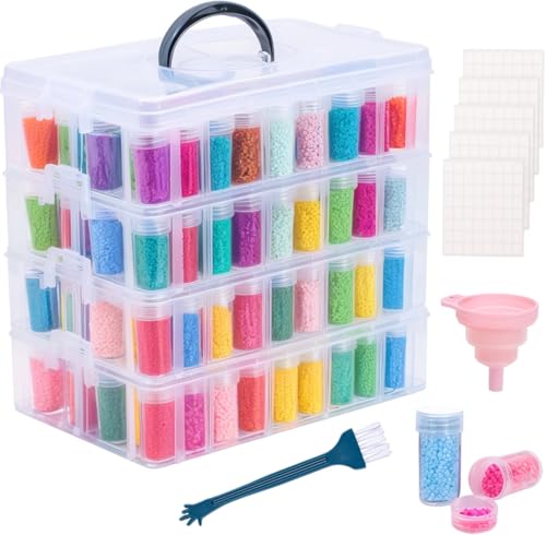 MERATIA Diamond Painting Storage Container, 4-Tier Bead Organizer Box with 200 Slots, Stackable Crafts Organizers for DIY Diamond Art Craft Jewelry Bead Storage(Clear-4 Tier)