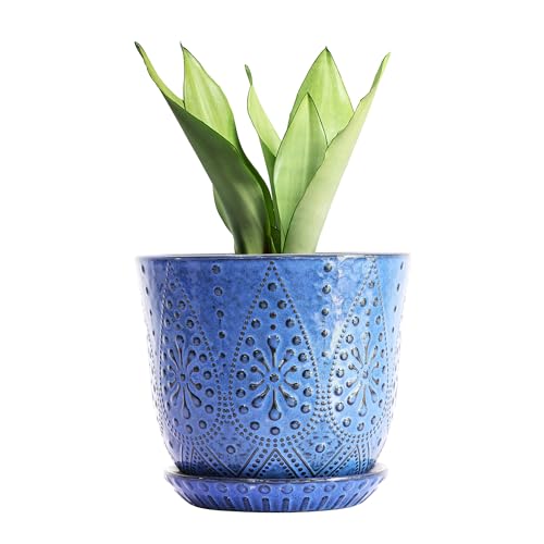 Gepege 10 Inch Plant Pot, Ceramic Planter with Drainage Holes and Saucers for Plants Indoor and Outdoor Flower Pot