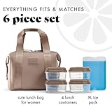 Fit & Fresh Neoprene Like Lunch Bag For Women, Insulated Womens Lunch Bag For Work, Tear & Stain Resistant Large Lunch Box With Containers and Ice, Machine Washable Remi Lunch Bag, Taupe