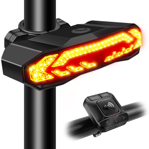 NineLeaf Bike Taillight with Turn Signals, Anti-Theft Bicycle Alarm Tail Light with Electric Bell and Automatic Brake Light, Remote Control Rear Light USB Rechargeable Safety Warning Cycling Light