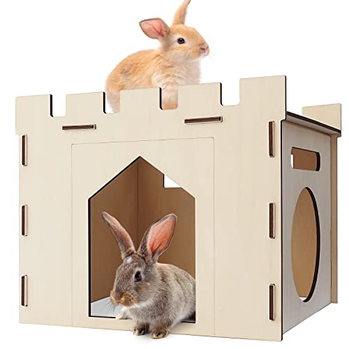 HIIMALEX Sturdy Bunny House with Spacious Perch Hidey Detachable Playhouse for Rabbit Hideout Castle Tower Toys for Indoor Bunnies Guinea Pig Hamster Chinchilla Gerbil (Sturdy Castle)