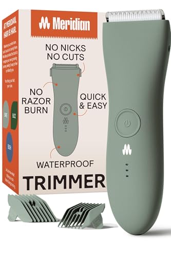 MERIDIAN - The Trimmer - Electric Body & Pubic Hair Trimmer - Waterproof and Cordless for Wet/Dry Use - Painlessly Remove Hair to Feel Fresh Down There - for Men & Women - 90 Min Battery Life - Sage
