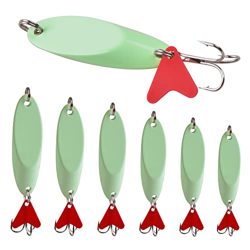 12PCS Luminous Casting Metal Spoon Lures Fishing Jigs Baits Saltwater Jigging Bait Spinning Lures with Treble Hook for Trout Bass