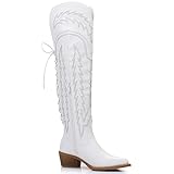 GLOBALWIN Women's White Cowboy Boots Western Fashion Over The Knee Thigh High Cowgirl Boots Low Heel Size 8.5M