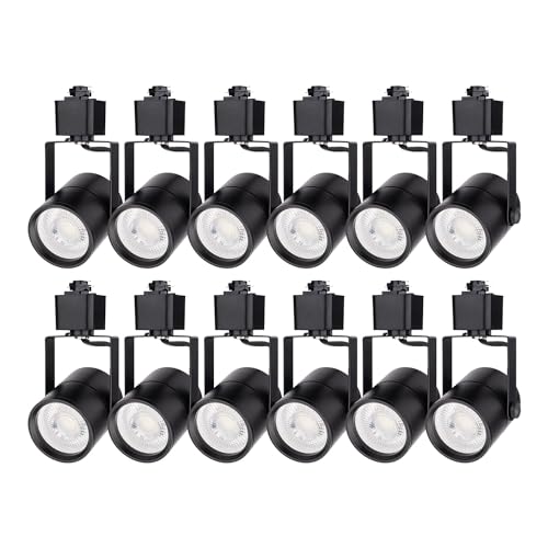 mirrea Bulb Replaceable LED Track Lighting Heads for Black H Type Rail Cylinder Ceiling Spotlight with 8W GU10 Bulb 90 CRI 3000K Warm White 38° Beam Angle Pack of 12