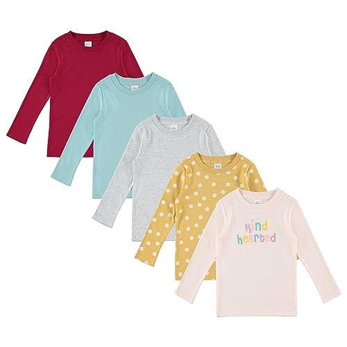 Cudlie 5-Pack Infant Girl Long Sleeve Shirt - Basic Baby Tees, Blouses, Tops - Solid Polka Dot & Printed Tshirts, 18M