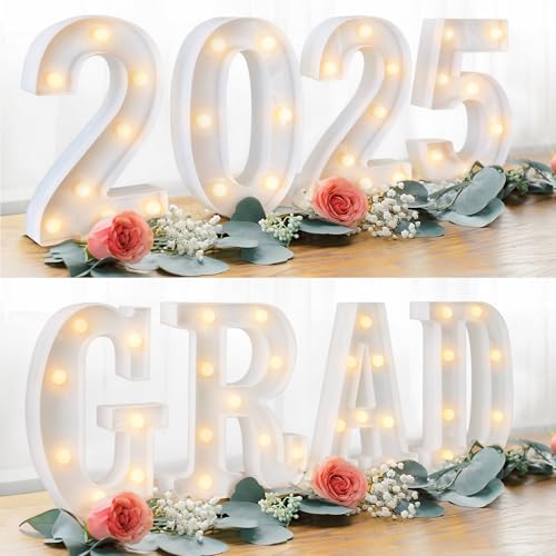 Graduation Decorations 2025 - 8 LED Marquee Light Up Letters “GRAD 2025” - Class of 2025 Ornaments Sign for Kindergarten Preschool High School College Wall Table Centerpieces Decor Party Supplies