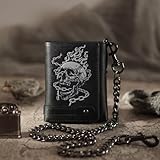 skneephate Men's Wallet With Chain Skull Trifold Wallets For Men, Soft Leather Wallet Chains, Cool Mens Gift Idea (black)