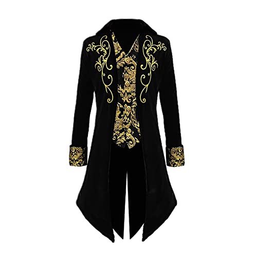 Apocrypha Mens Medieval Steampunk Tailcoat Victorian Prince Jacket Frock Coat (Black, Small)