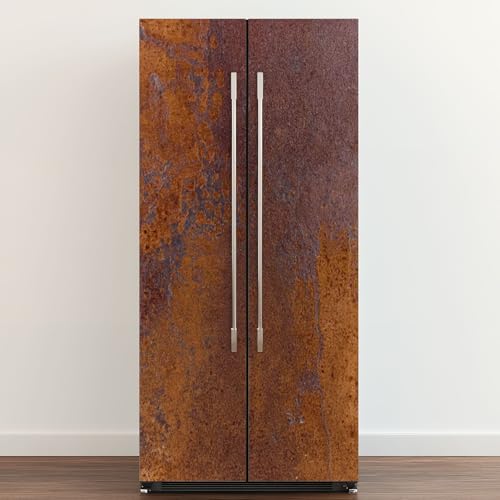 Self Adhesive Vinyl Refrigerator Wrap Detail Facade Rusted Corten Steel Different Patterns Textures Door Mural Sticker Peel and Stick Removable Door Cover Fridge Wrap Decal for Kitchen Decor