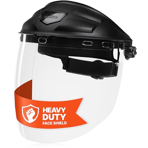 NoCry Premium Safety Face Shield for Grinding and Cutting — Clear Anti-Fog, Impact Resistant Visor and Adjustable Headgear — ANSI Z87.1 Certified for Industrial Use — Washable Sweatbands Included