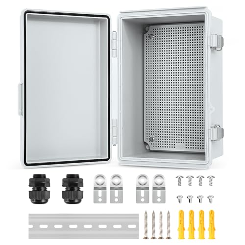 Joisyoya Waterproof Electrical Junction Box, IP67 Plastic Weatherproof Electrical Junction Box Enclosure with Aluminum DIN Rail, Mounting Plate, Wall Brackets for DIY Projects (11.4"×7.5"×5.5")