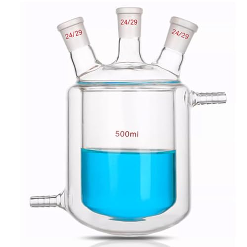 Lab Jacketed Reaction Flask,3-Neck Double Layer Round Bottom Reaction Flask Jacketed Reactor with Three 24/29 Ground Glass Joints (250 ML)