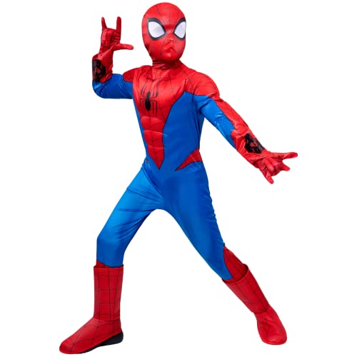 Marvel Spider-Man Official Youth Halloween Costume - Padded Jumpsuit with Gloves and Detachable Mask (XS) Multi